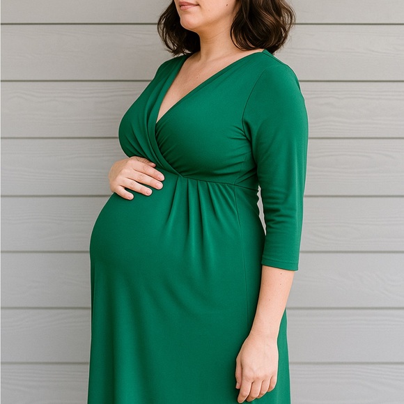 Motherhood Kelly Green 3/4 Length. Sleeve Maternity / Nursing Dress Size Large - Picture 1 of 8